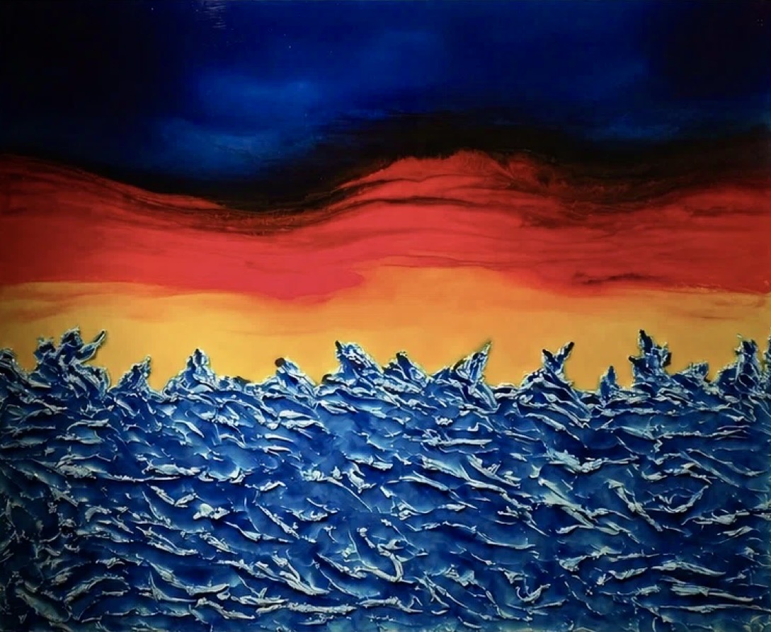 Tramonto — opera in resina, 100x80 cm