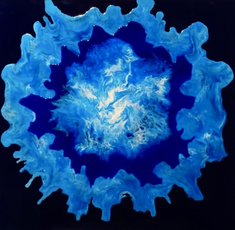 Creazione del mare — opera in resina, 60x60 cm