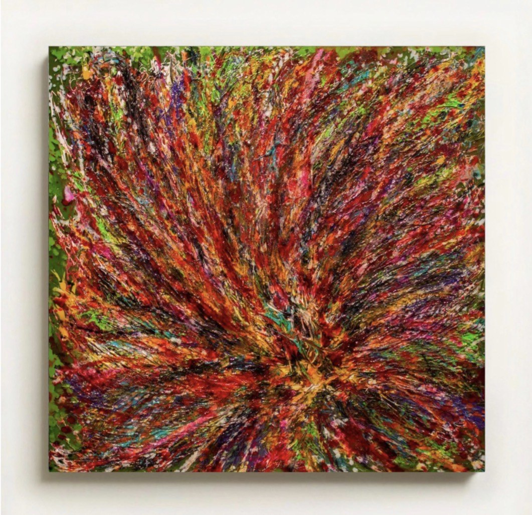 Campo fiorito — opera in resina, 60x60 cm
